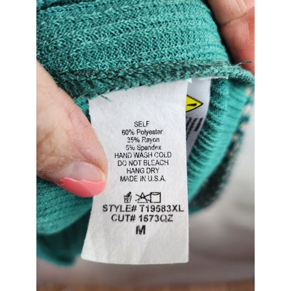 White Birch Green Floral Puff Sleeve Ribbed Knit BOHO Tunic Top Medium - Picture 6 of 8